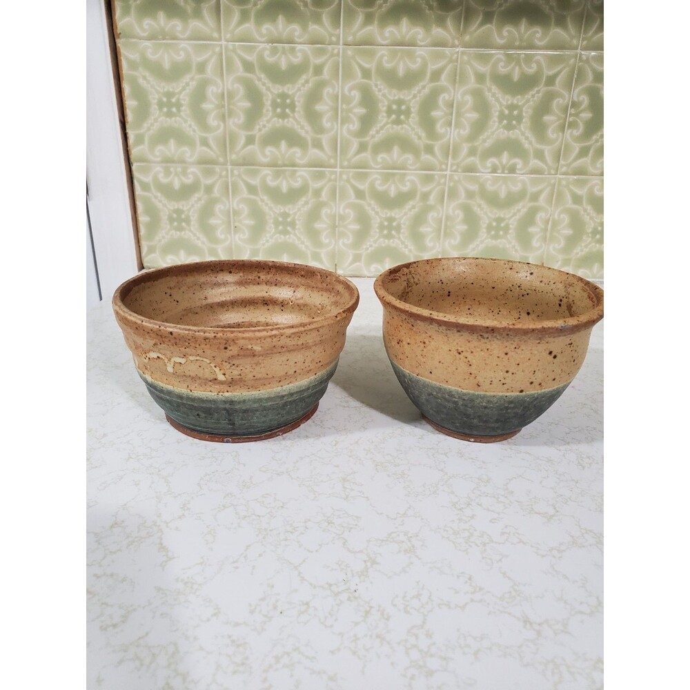 Studio Art Pottery Hand Thrown Bowls Stoneware 4.5" And 5" Diameter Two Tone
